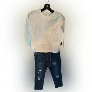 Girls outfit epk cotton embroidered top France &. DKNY jeans both size 8